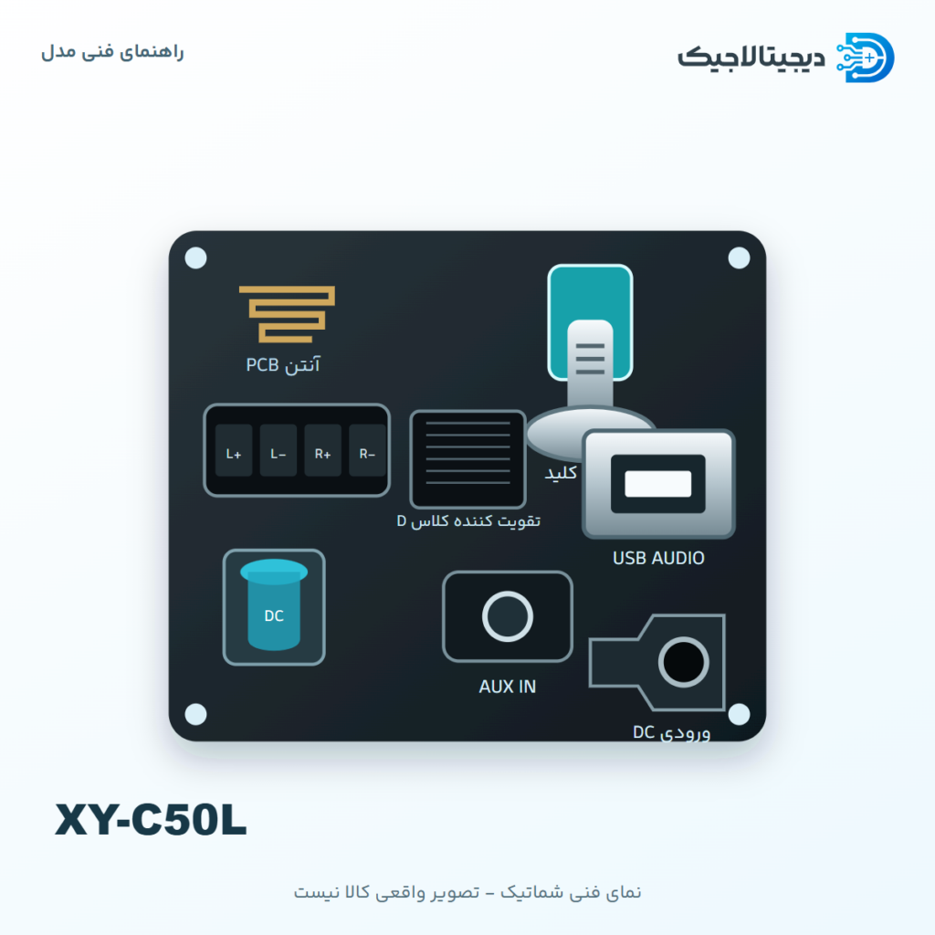 نمای فنی شماتیک ماژول آمپلی‌فایر XY-C50L